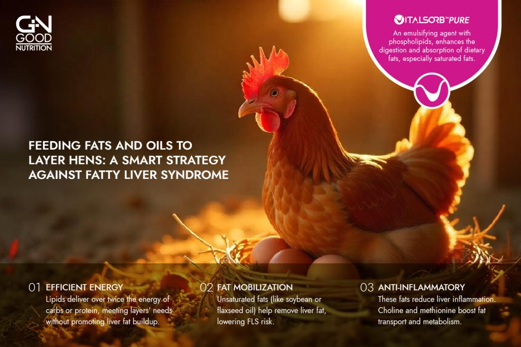 feeding fats to layer hens and preventing FLS.
